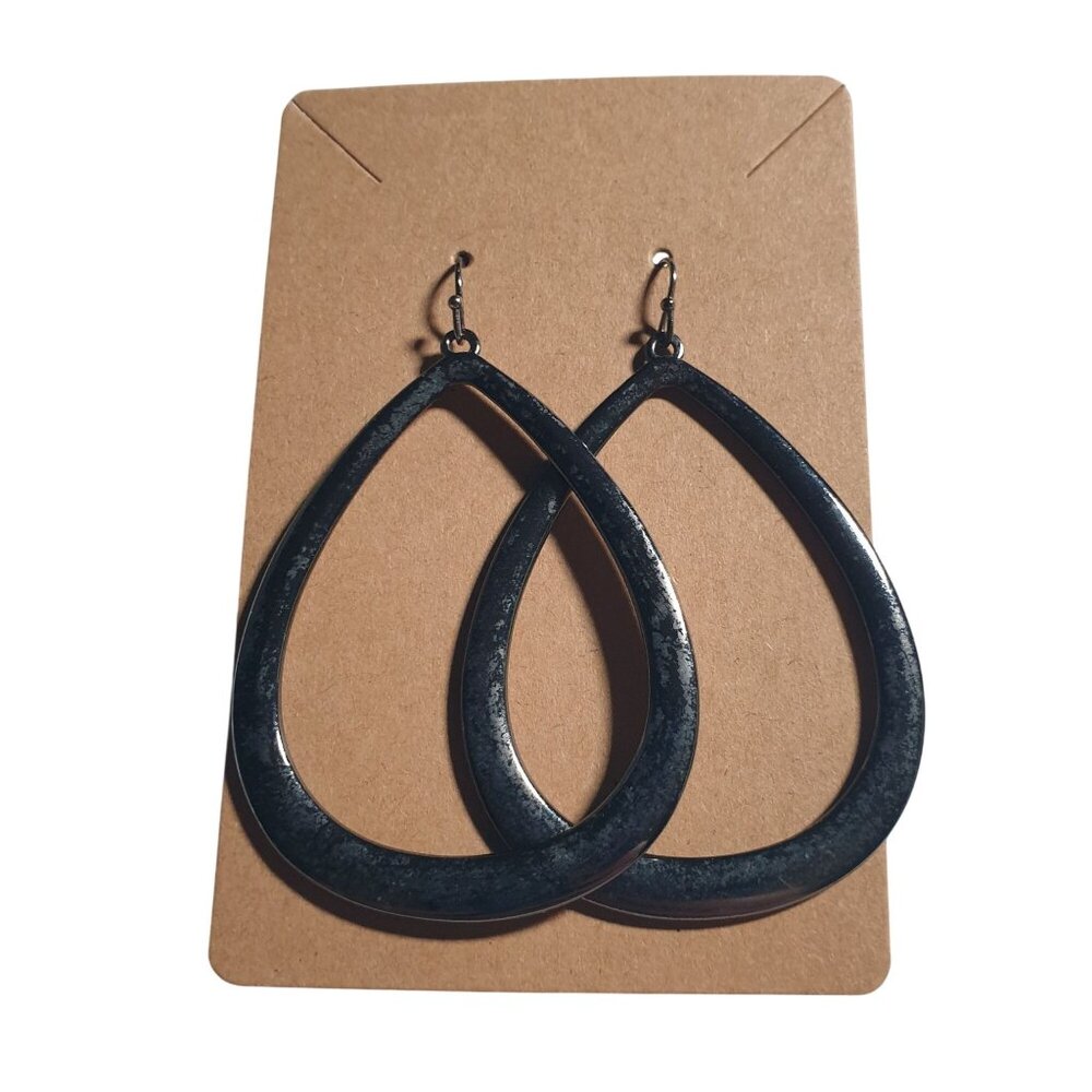 Black Teardrop Dangle Earrings Hoop Brush Patina Lightweight Casual Women Gift